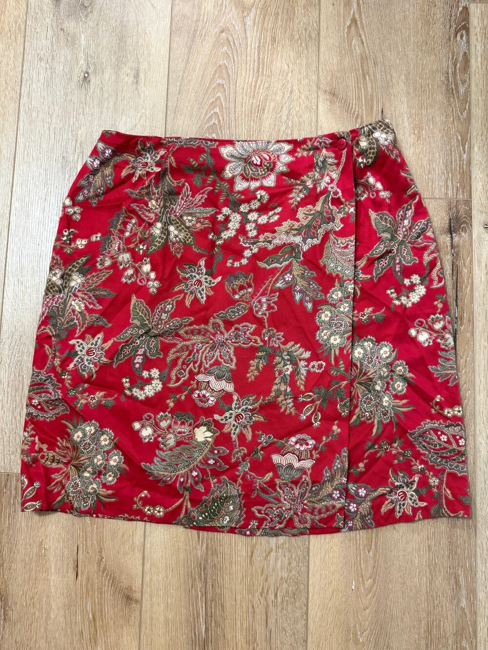 Vintage Talbots Petites Red Paisley Floral Skirt Size 14 Made USA
